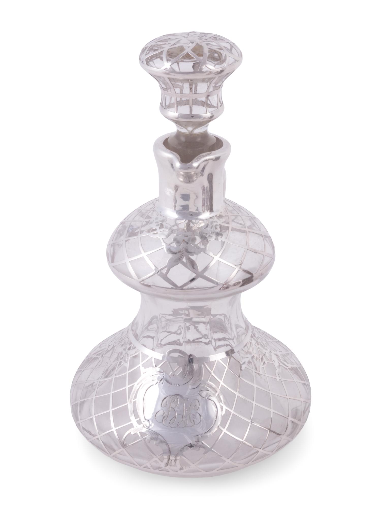 Nine Silver and Silver-Plate Overlay Glass Perfume Bottles and Cruets