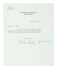 [SCIENCE & TECHNOLOGY]. BELL, Alexander Graham (1847-1922). Personal check signed ("Alexander Graham Bell"). Baddeck, Nova Scotia, 15 April 1909.