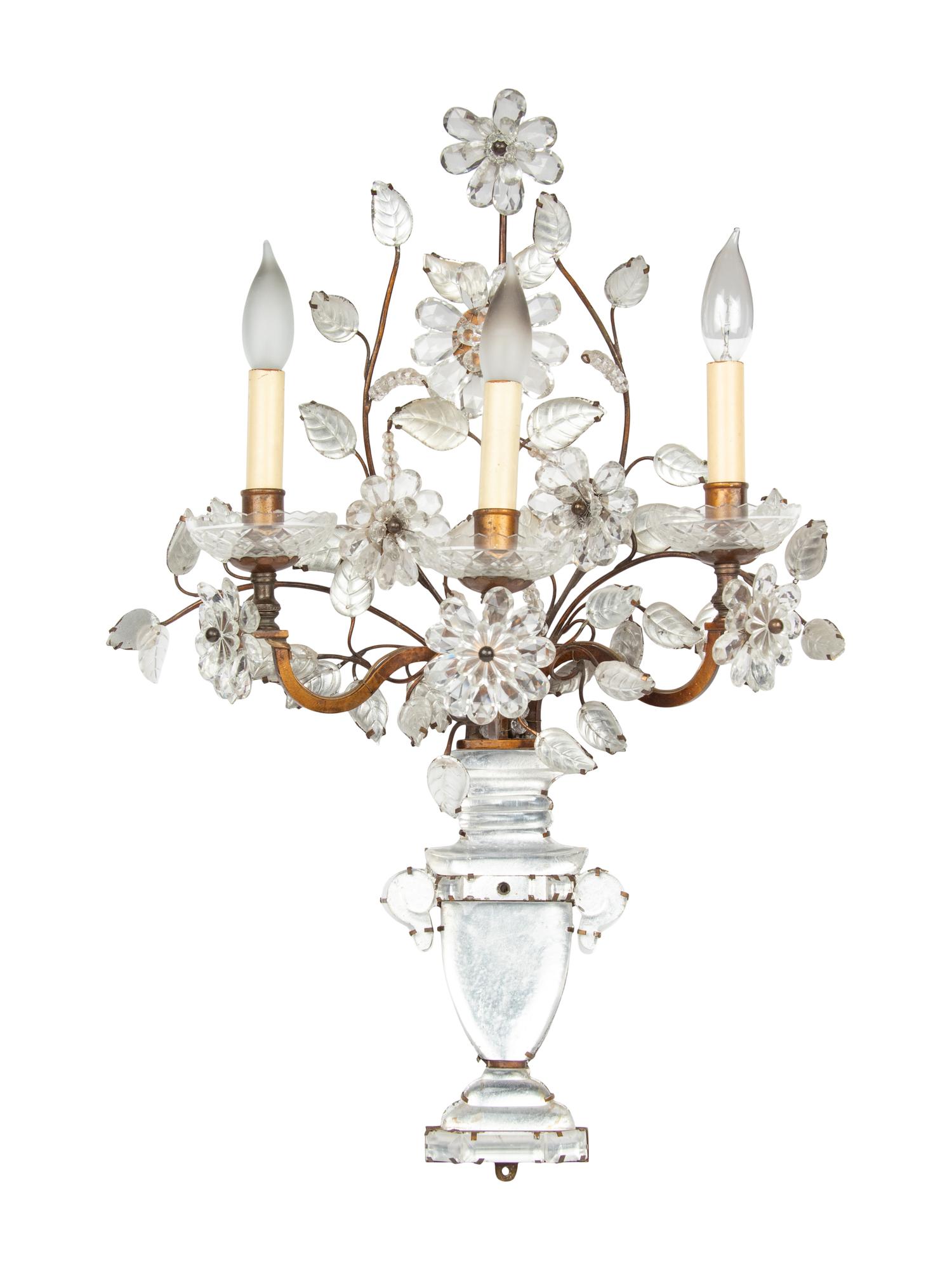 A Gilt Metal and Cut Glass Three-Light Sconce