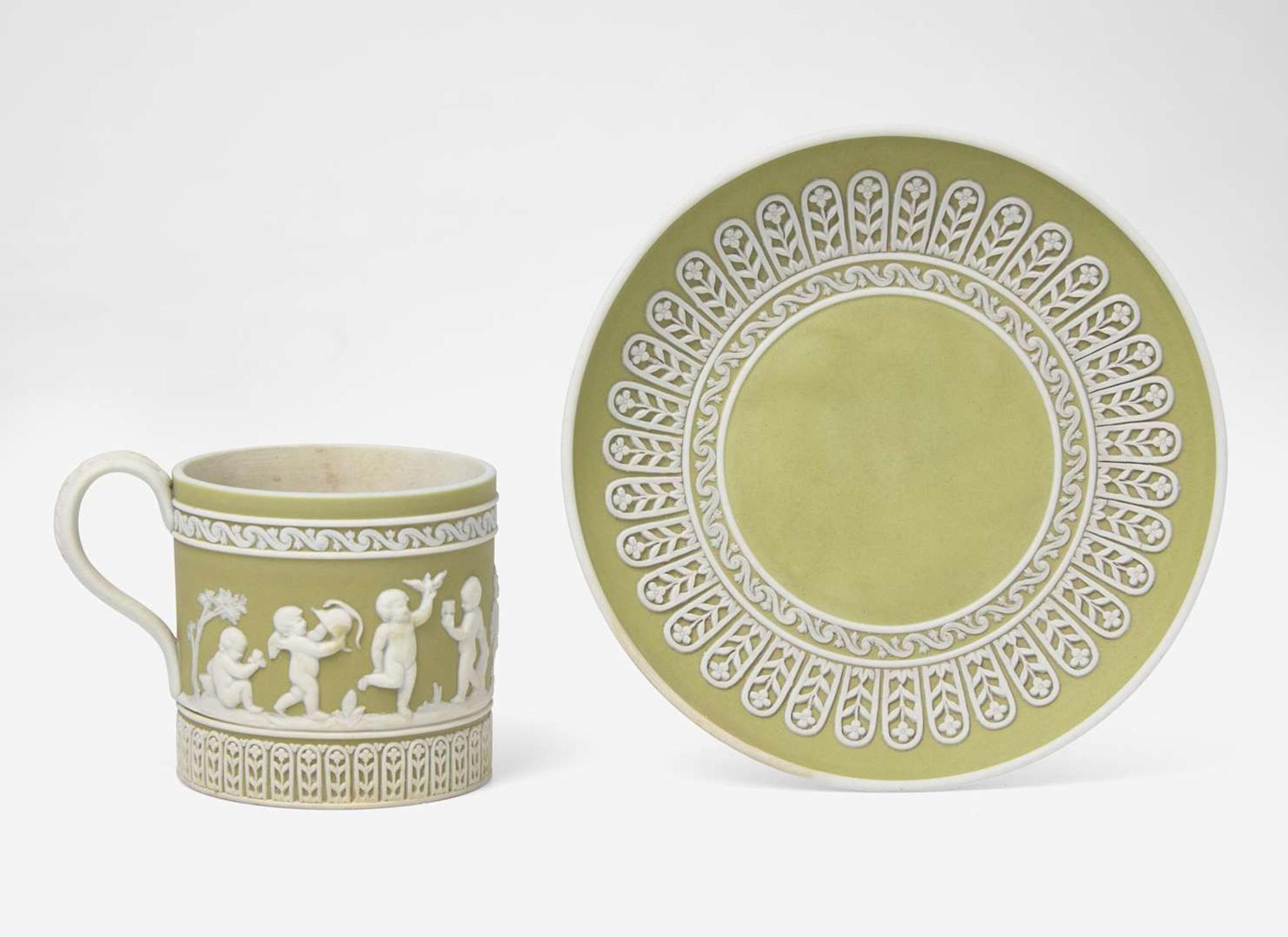 A Wedgwood Green Dip Jasperware Can Cup and Saucer, UK, circa 1800