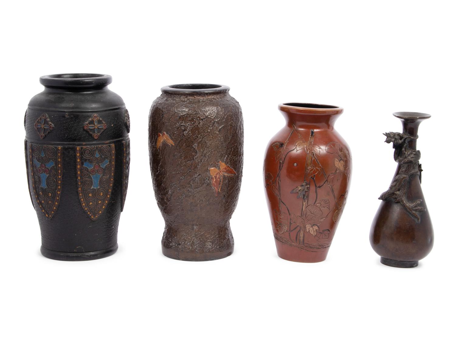 Four Japanese Mixed-Metal Vases