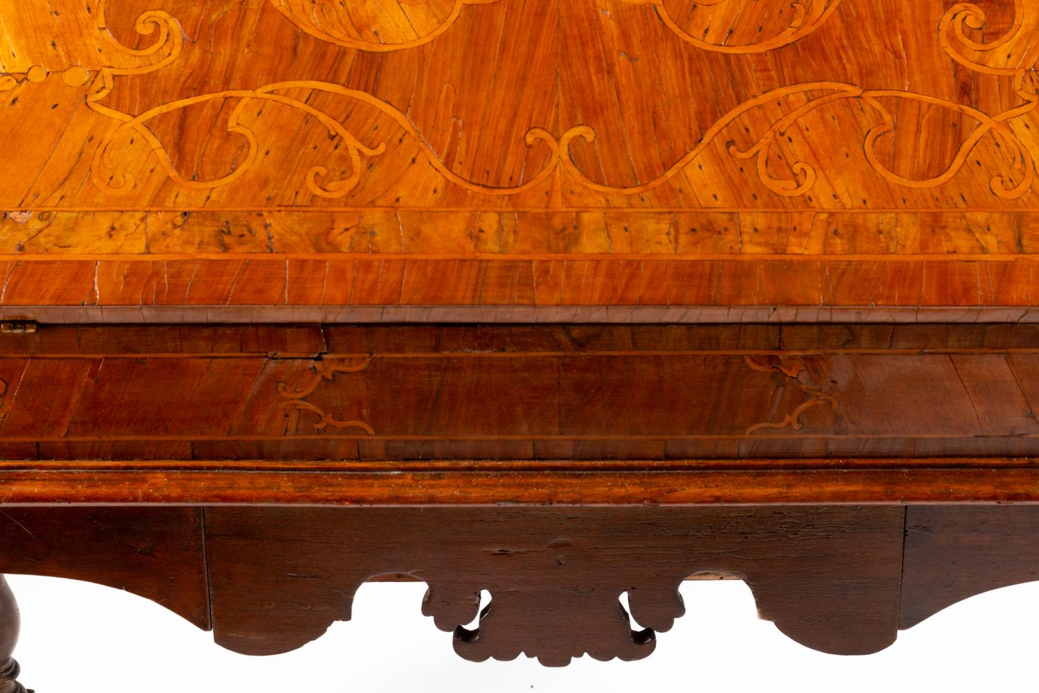 A German or Austrian Walnut and Marquetry Slant-Front Bureau
