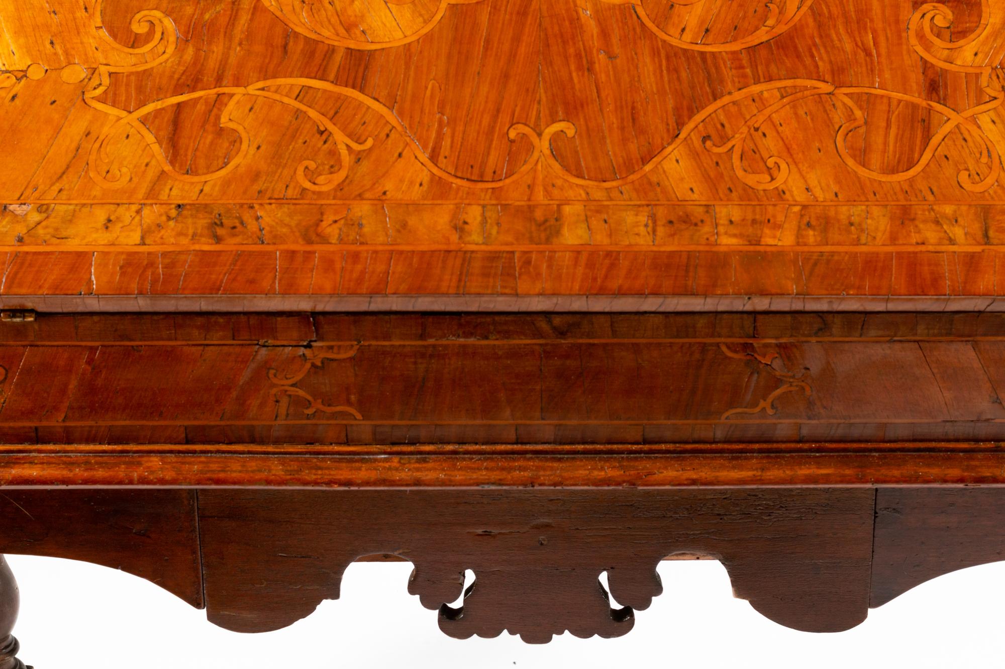 A German or Austrian Walnut and Marquetry Slant-Front Bureau