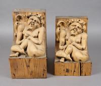 A Pair of Continental Carved Pine Brackets, Height 9 3/4 inches.