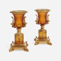 A Pair of French Gilt-Bronze Mounted Cut-Glass Urns 19th century
