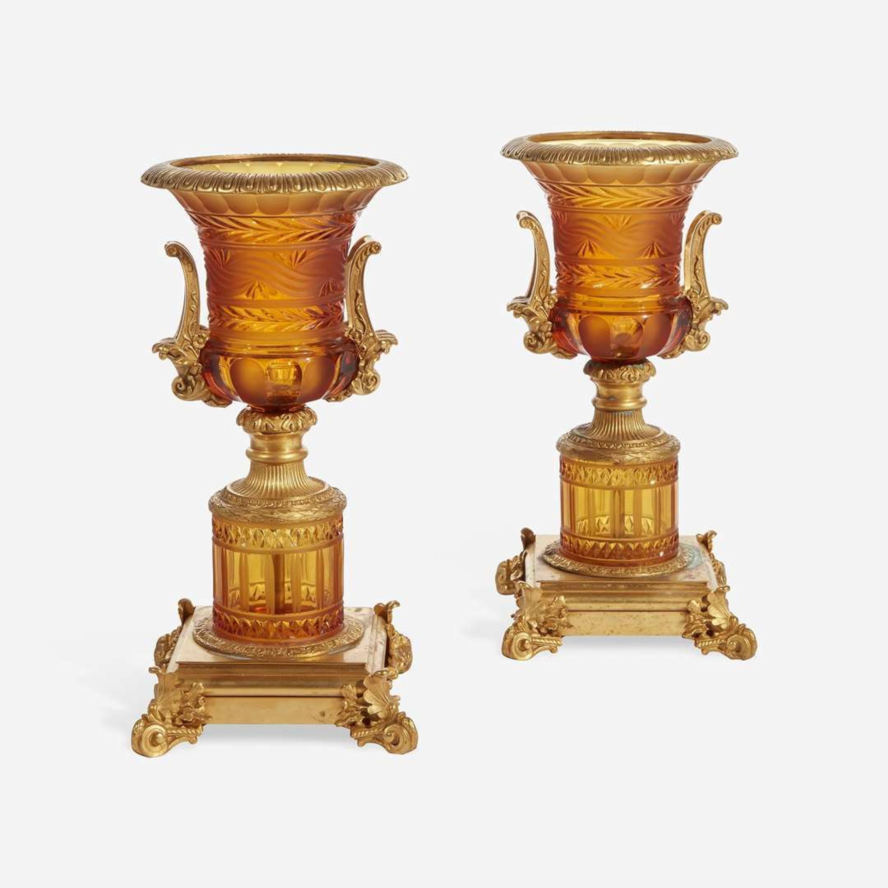 A Pair of French Gilt-Bronze Mounted Cut-Glass Urns 19th century