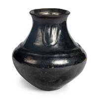 Santa Clara Blackware Pottery Jar, with Bear Paw Impressions