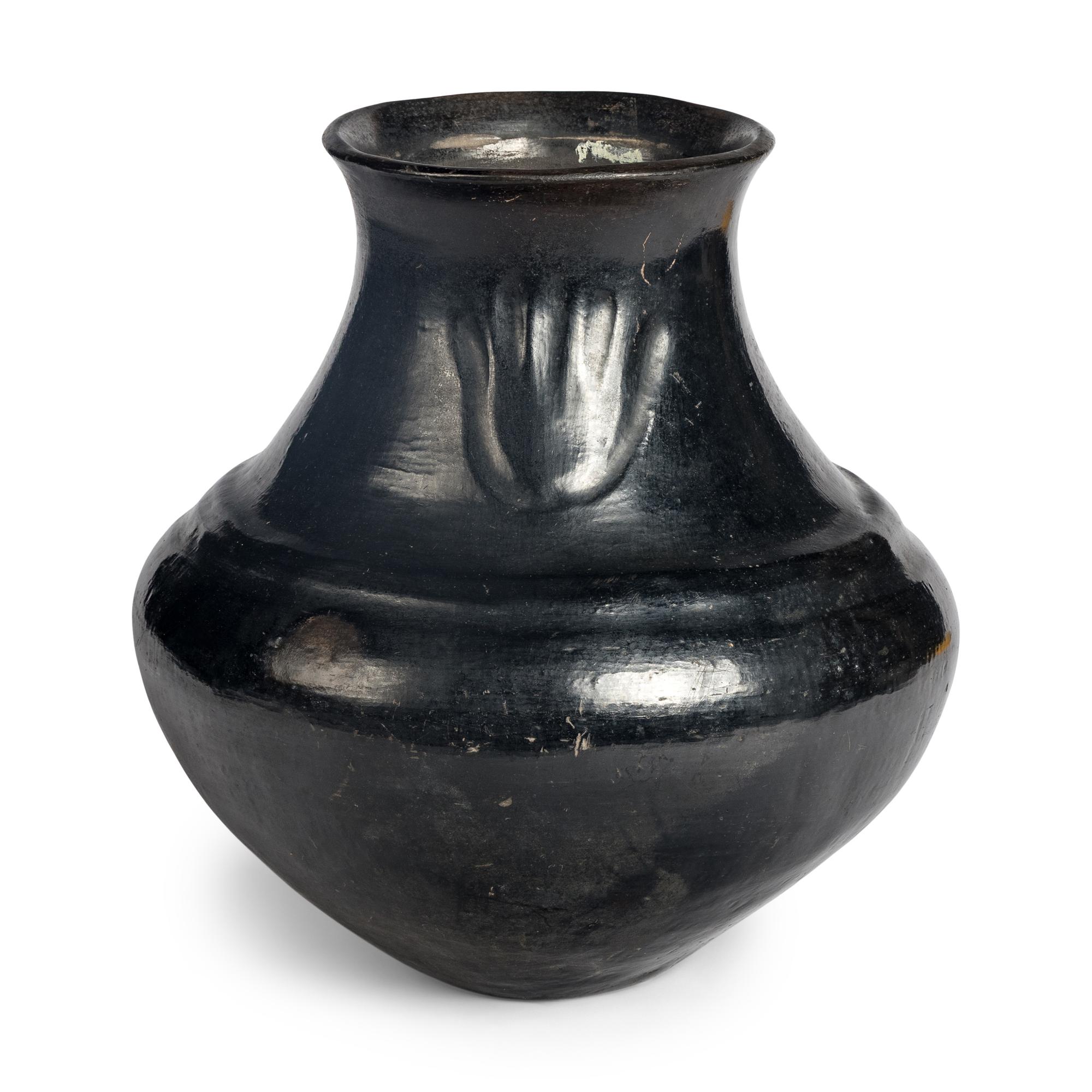 Santa Clara Blackware Pottery Jar, with Bear Paw Impressions