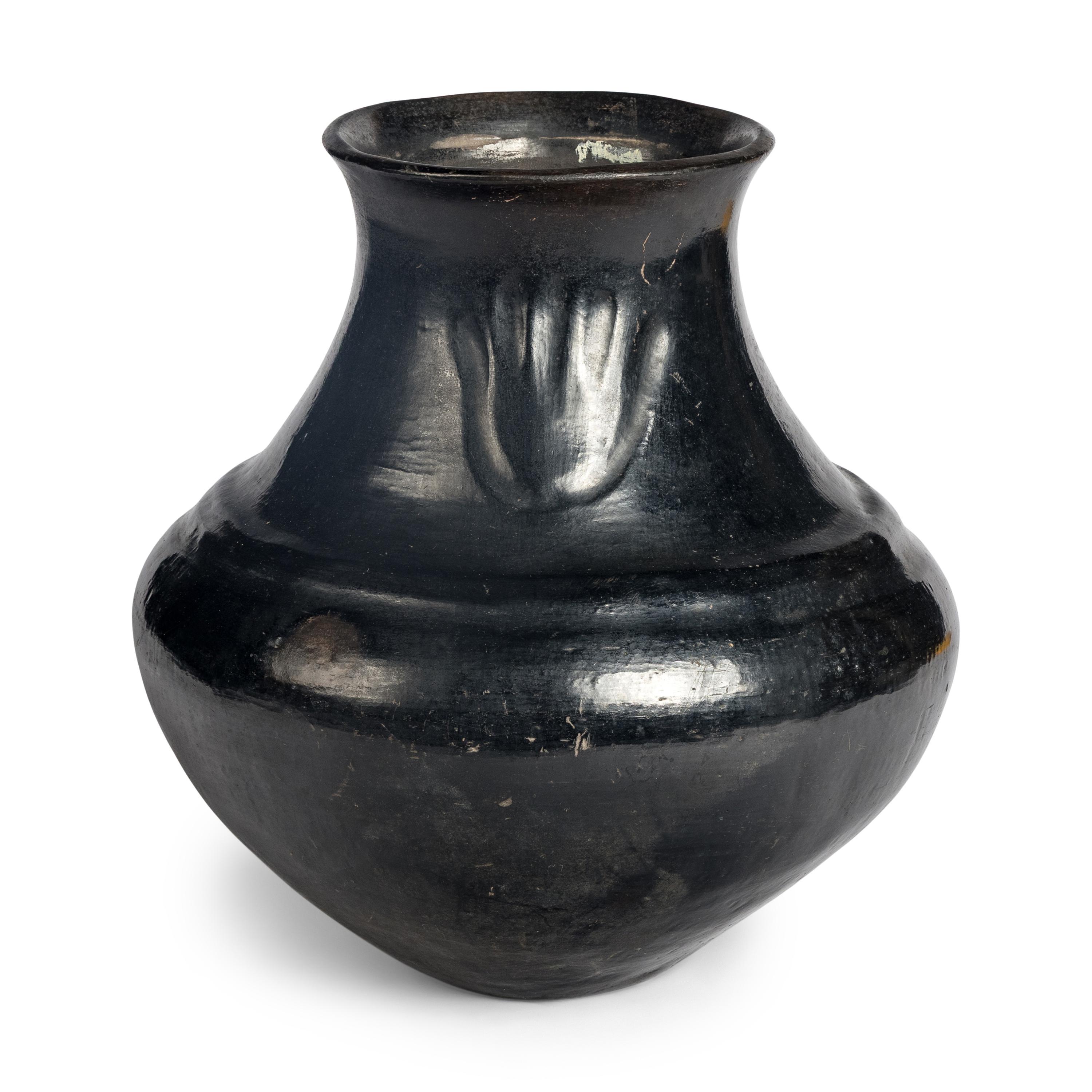 Santa Clara Blackware Pottery Jar, with Bear Paw Impressions