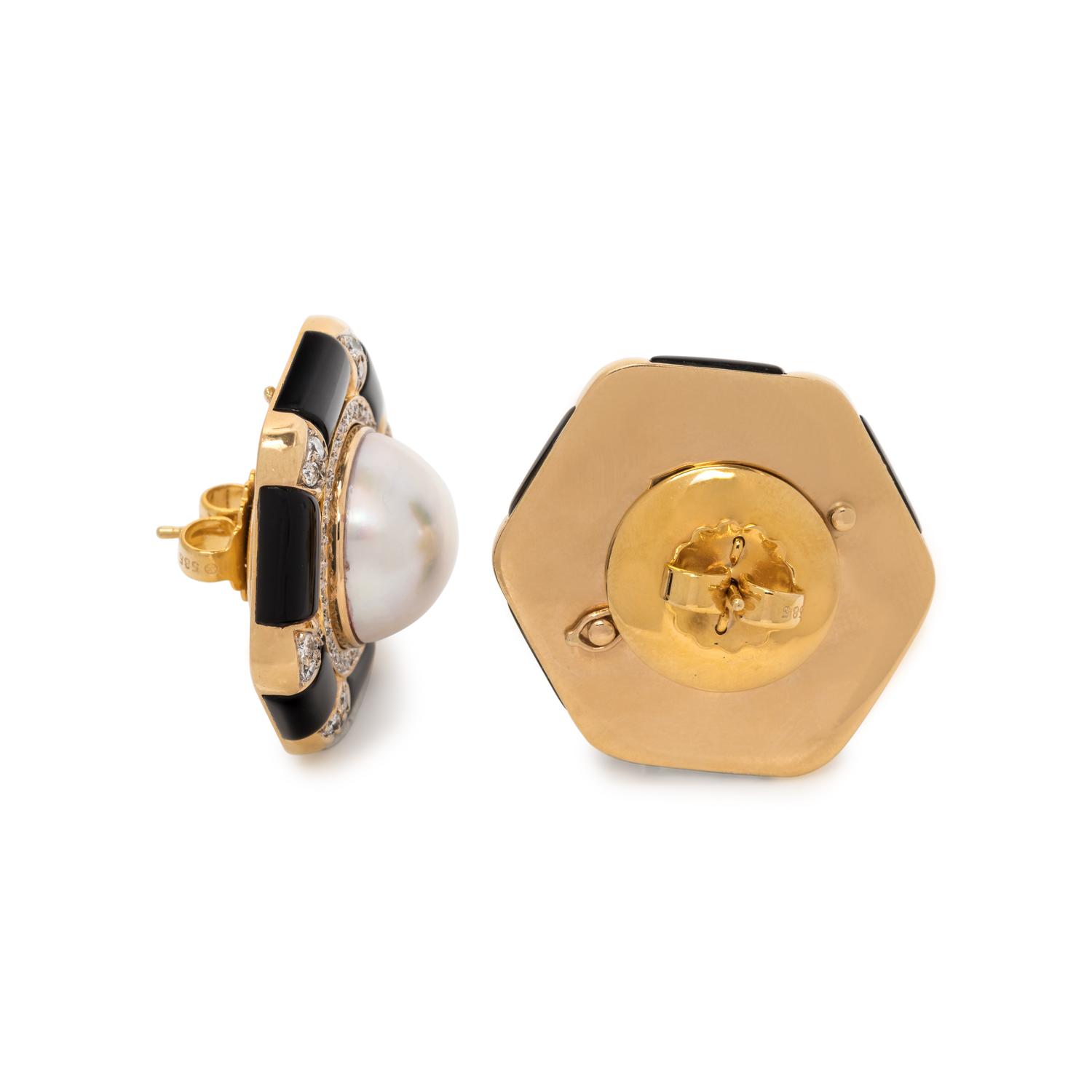 CONVERTIBLE CULTURED MABE PEARL, DIAMOND AND ENAMEL EARRINGS