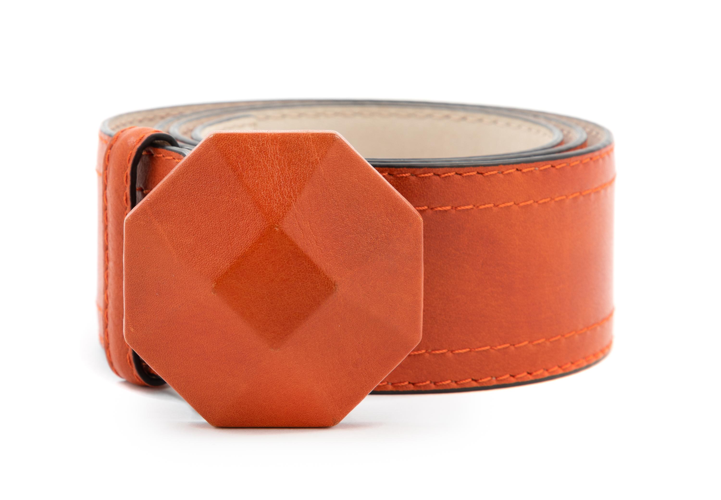 Celine Orange Leather Belt, 1990-2000s