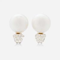 A Pair of 18K South Sea Pearl and Diamond Earrings by Seaman Schepps