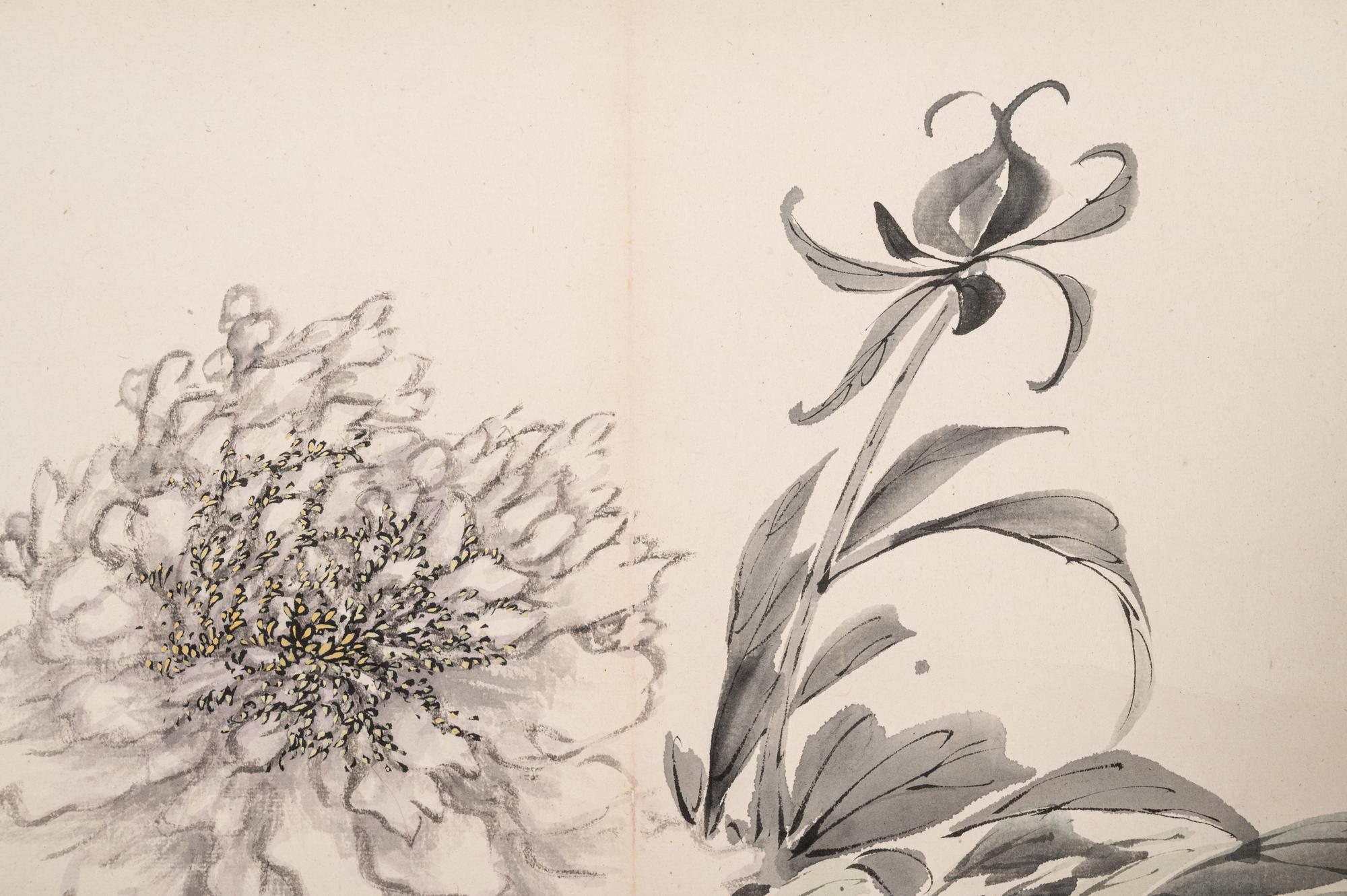 Two Chinese Hanging Scrolls Depicting Flowers and Plants