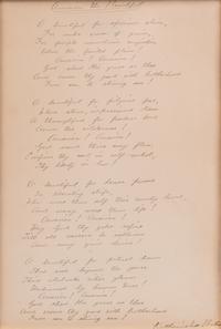 BATES, Katharine Lee. Autograph manuscript signed (Katharine Lee Bates"), a fair copy of the full four verses of “America the Beautiful.” N.p., n.d.