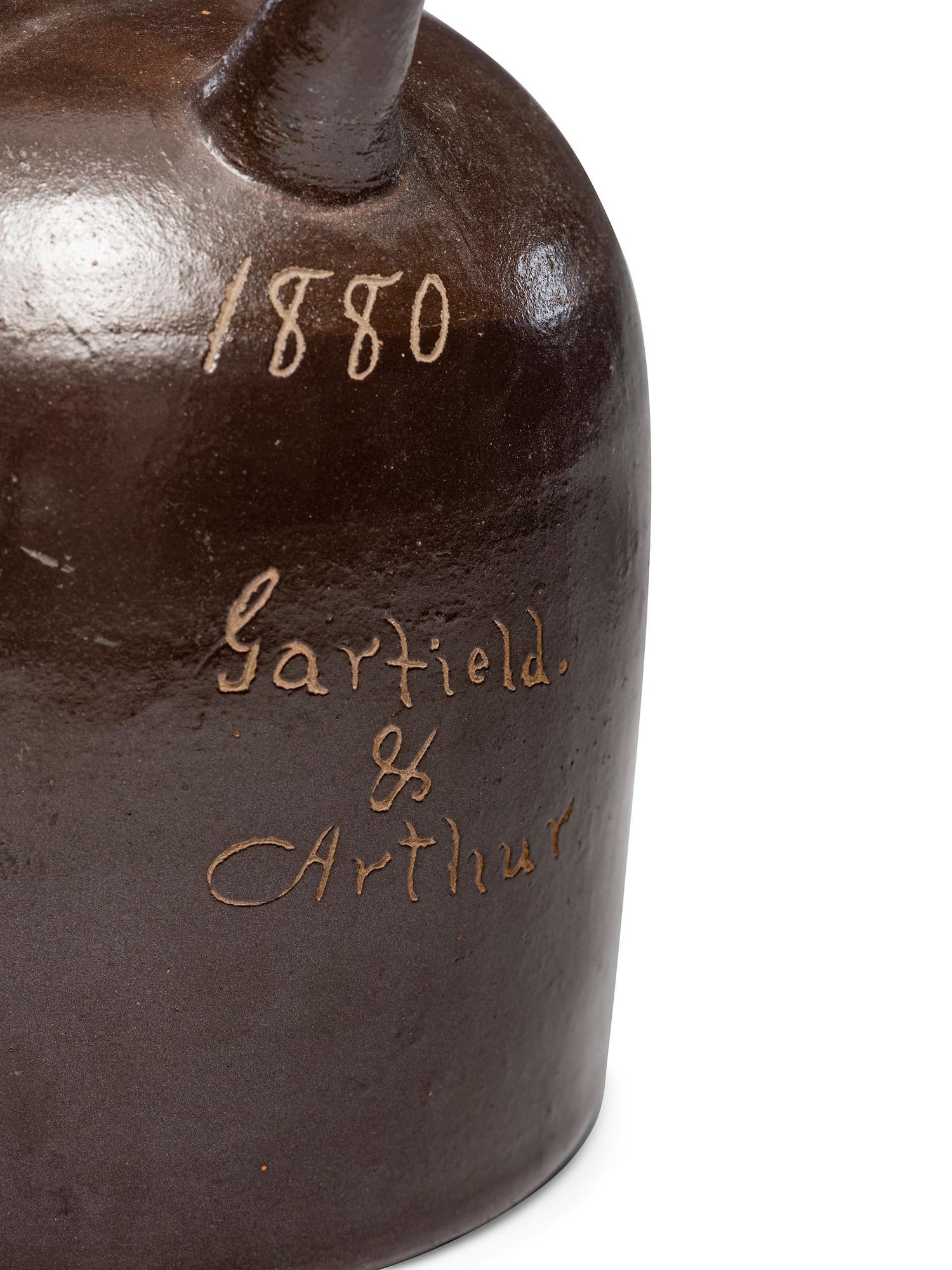 A 'Garfield and Arthur' Presidential Campaign Albany Slip-Glazed Harvest or Field Jug