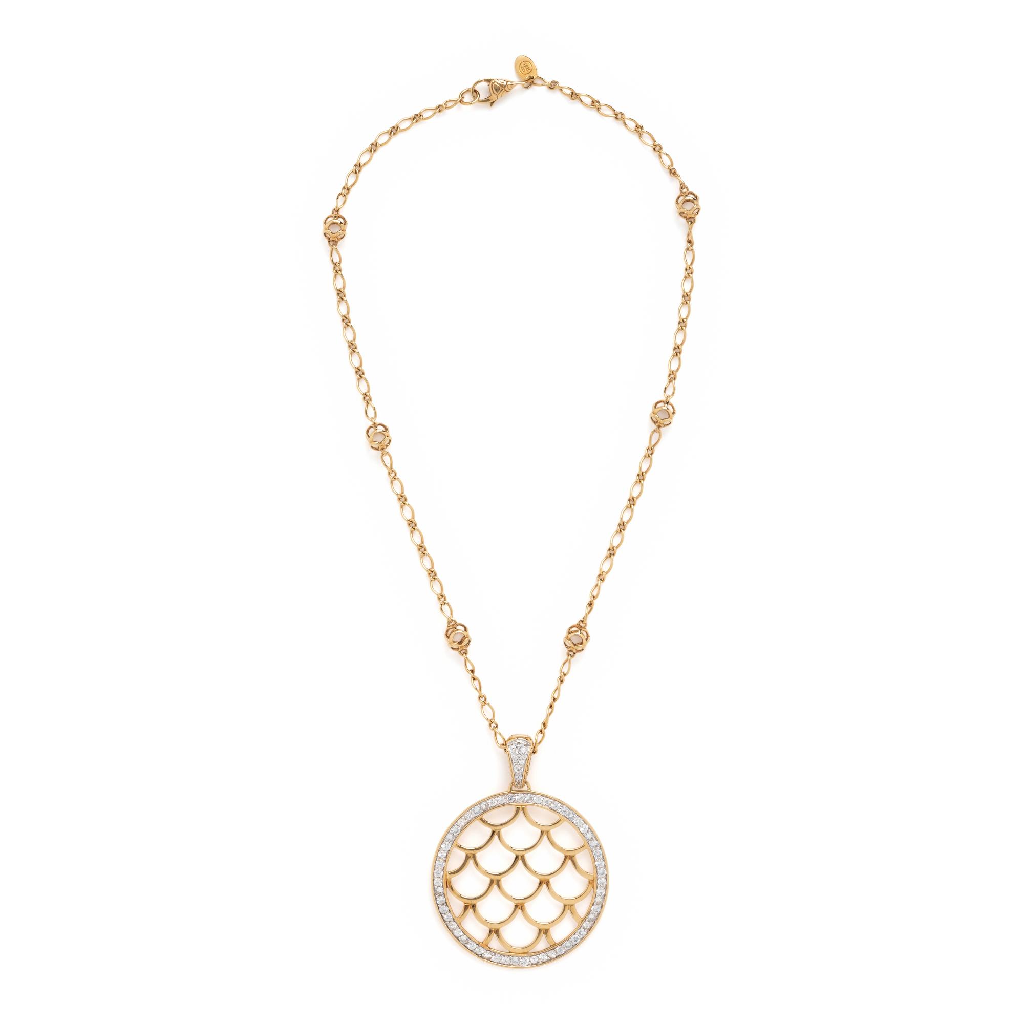 John Hardy, Yellow Gold and White Sapphire Pendant Necklace