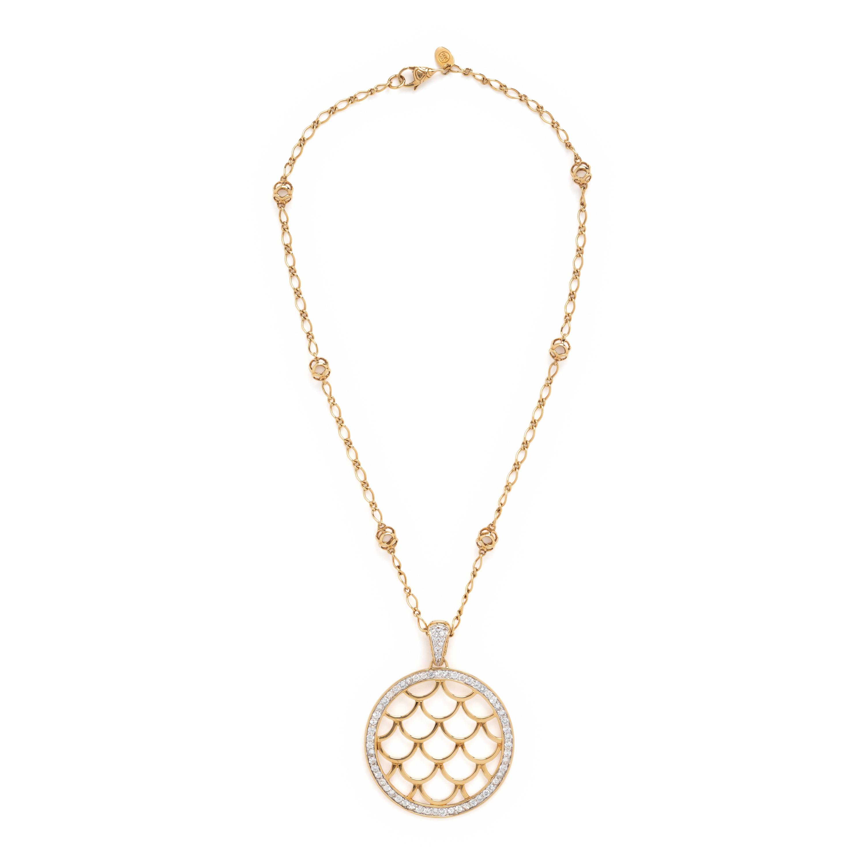John Hardy, Yellow Gold and White Sapphire Pendant Necklace