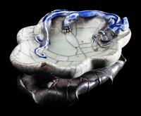 A Chinese Blue Enameled Ge-Type Porcelain 'Chilong' Ink Palette