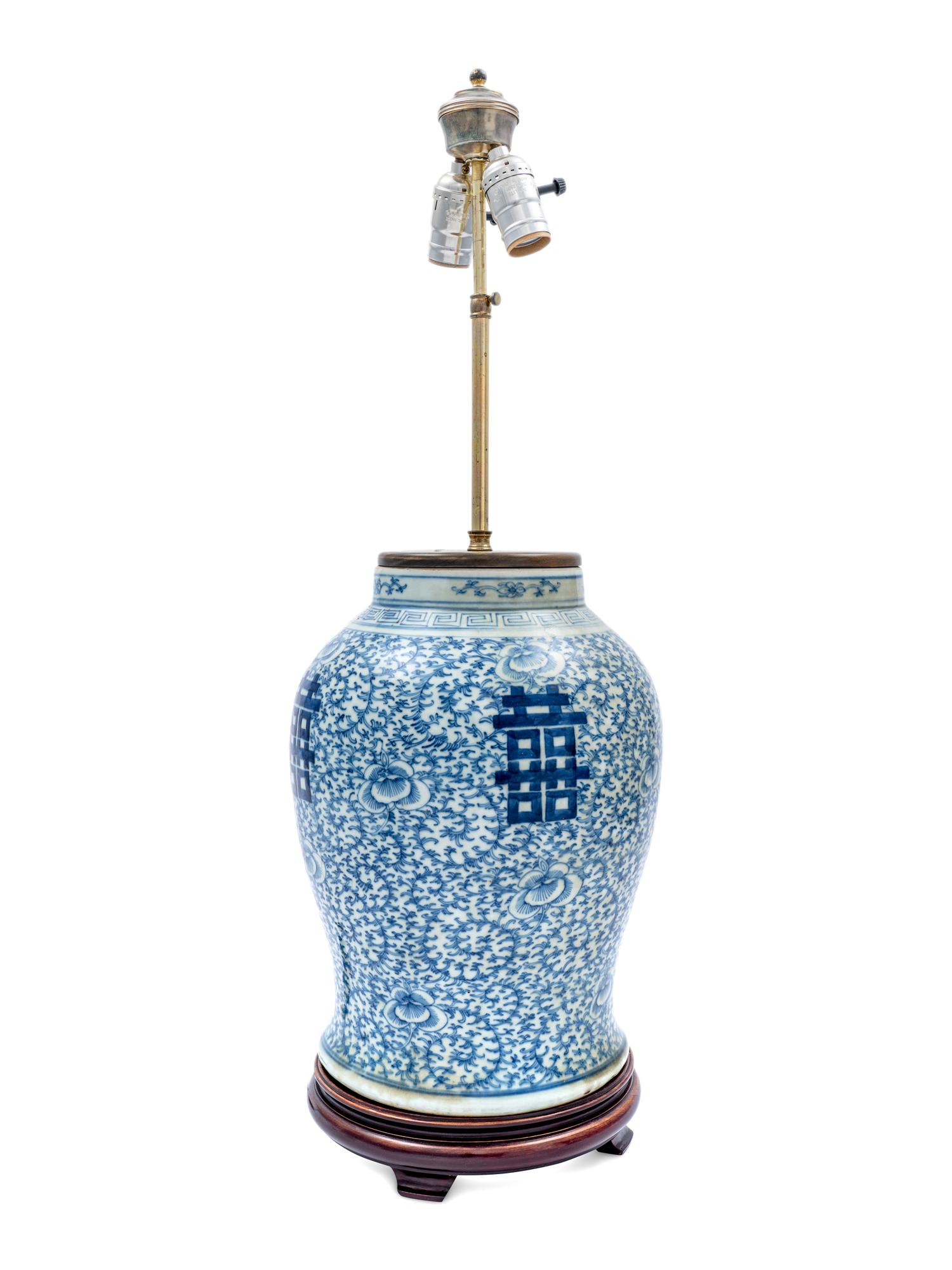A Chinese Export Blue and White Porcelain Vase Mounted as a Lamp