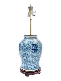 A Chinese Export Blue and White Porcelain Vase Mounted as a Lamp