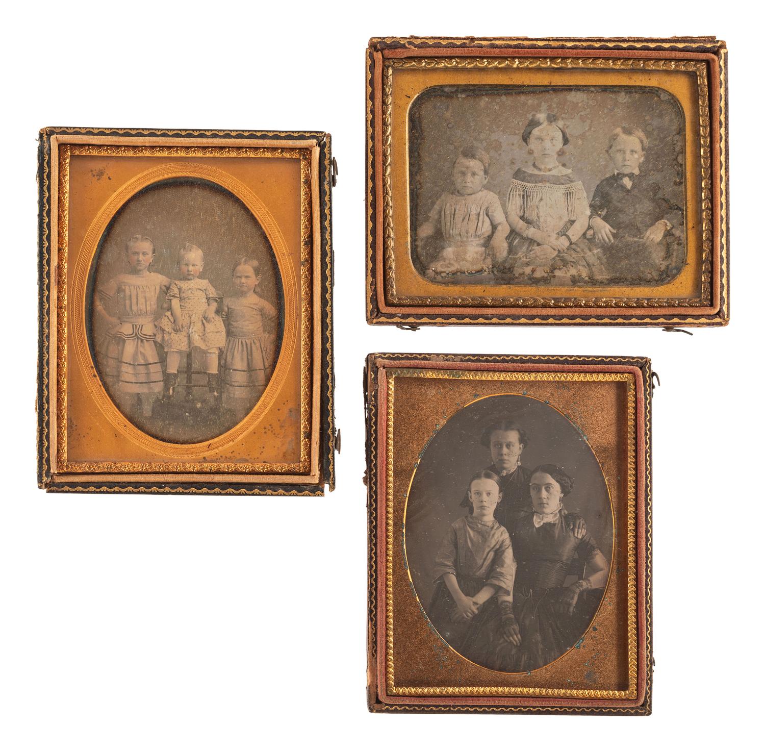[EARLY PHOTOGRAPHY]. A collection of 8 delightful daguerreotype portraits of groups of 3 or more children, including: