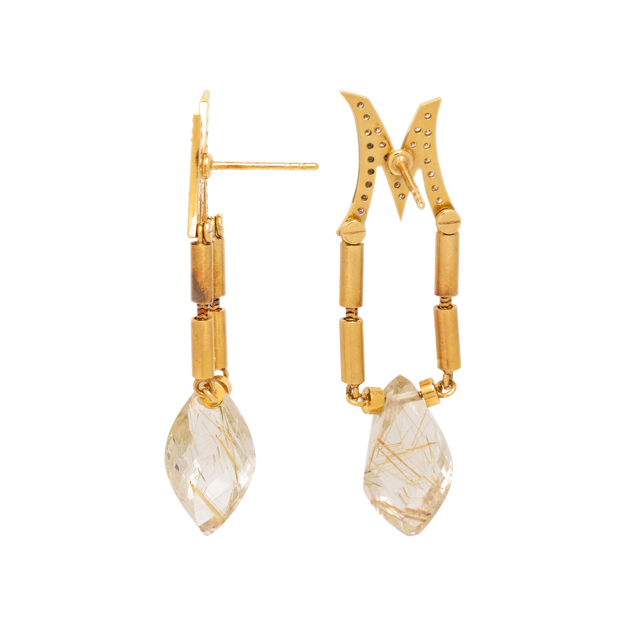 DIAMOND AND RUTILATED QUARTZ 'M' EARRINGS