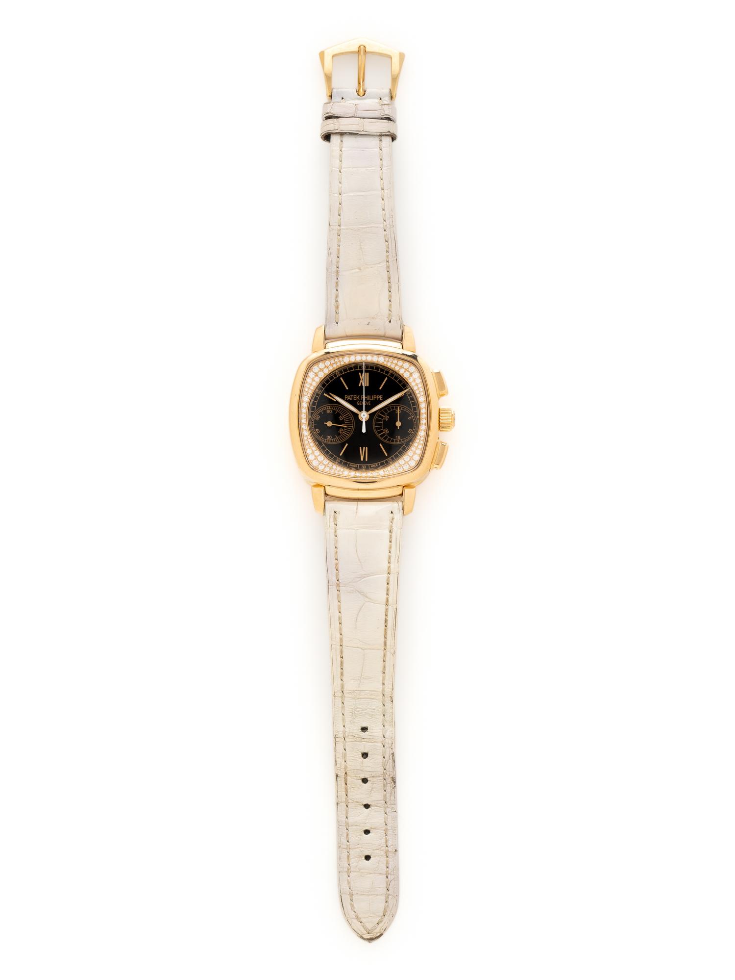 PATEK PHILIPPE, REF. 7071R 18K ROSE GOLD WITH FACTORY DIAMOND DIAL CHRONOGRAPH WATCH, BOX & PAPERS