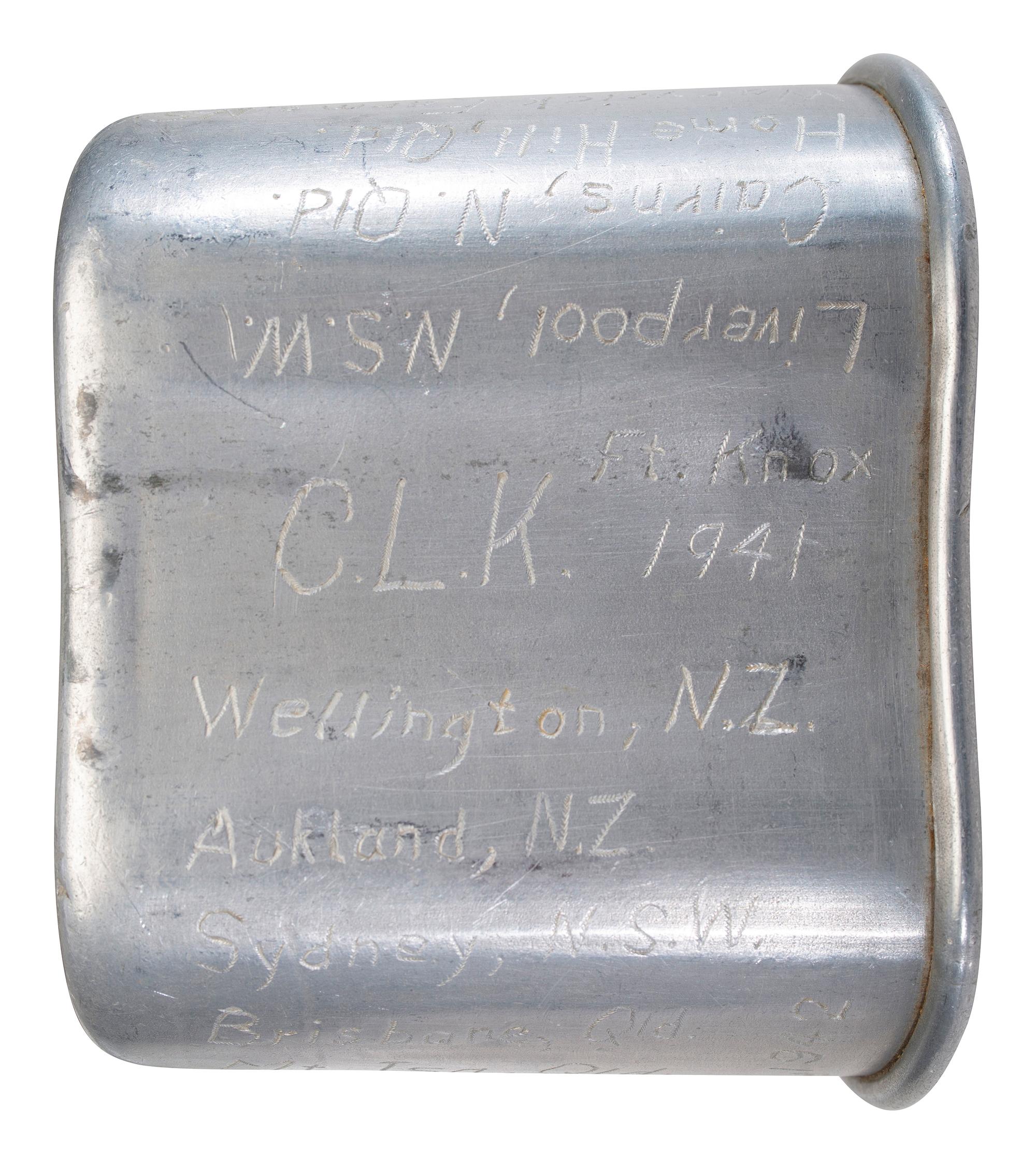 [MILITARIA]. World War II and Korean War-era canteens, canteen covers, and mess kits.