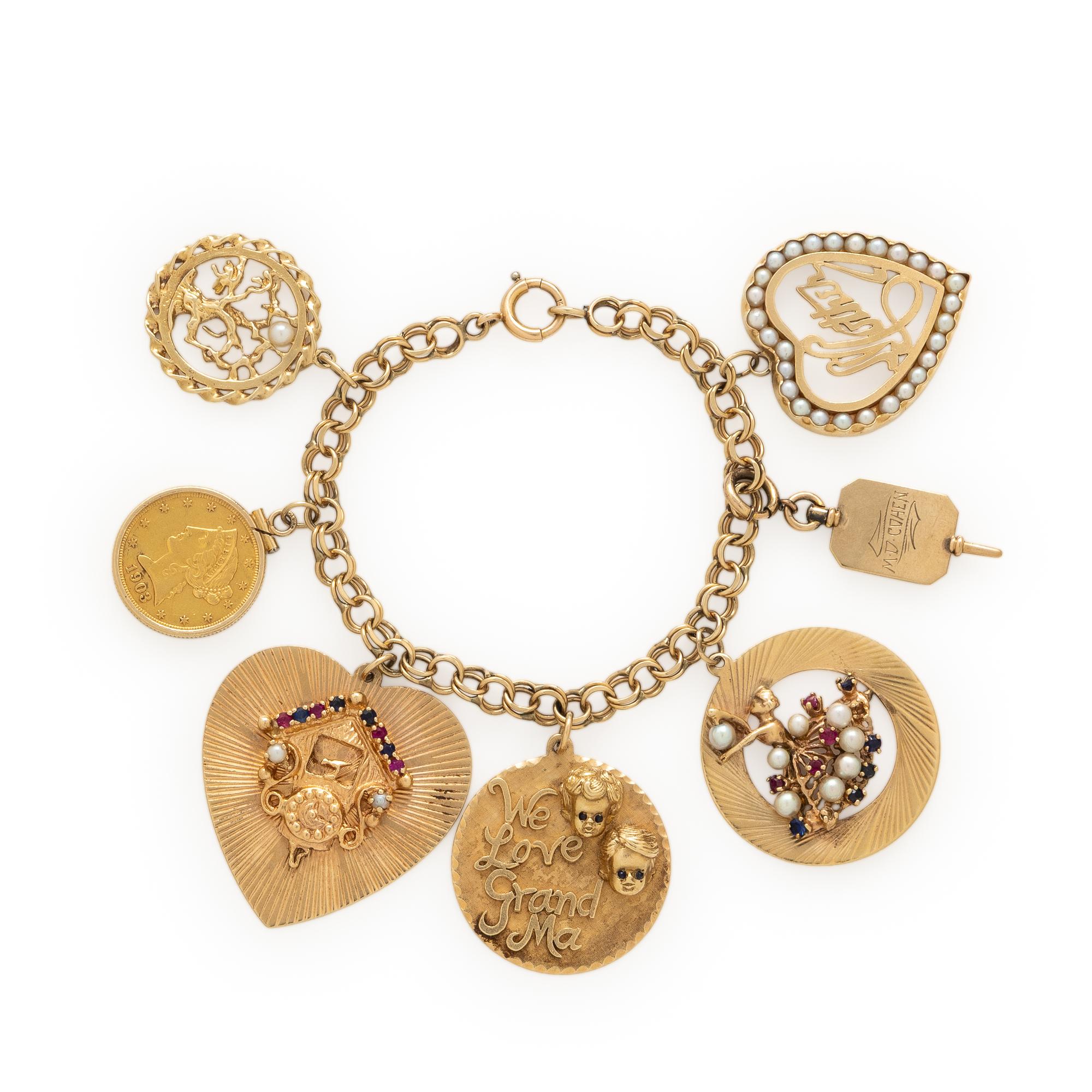 Yellow Gold and Multigem Charm Bracelet