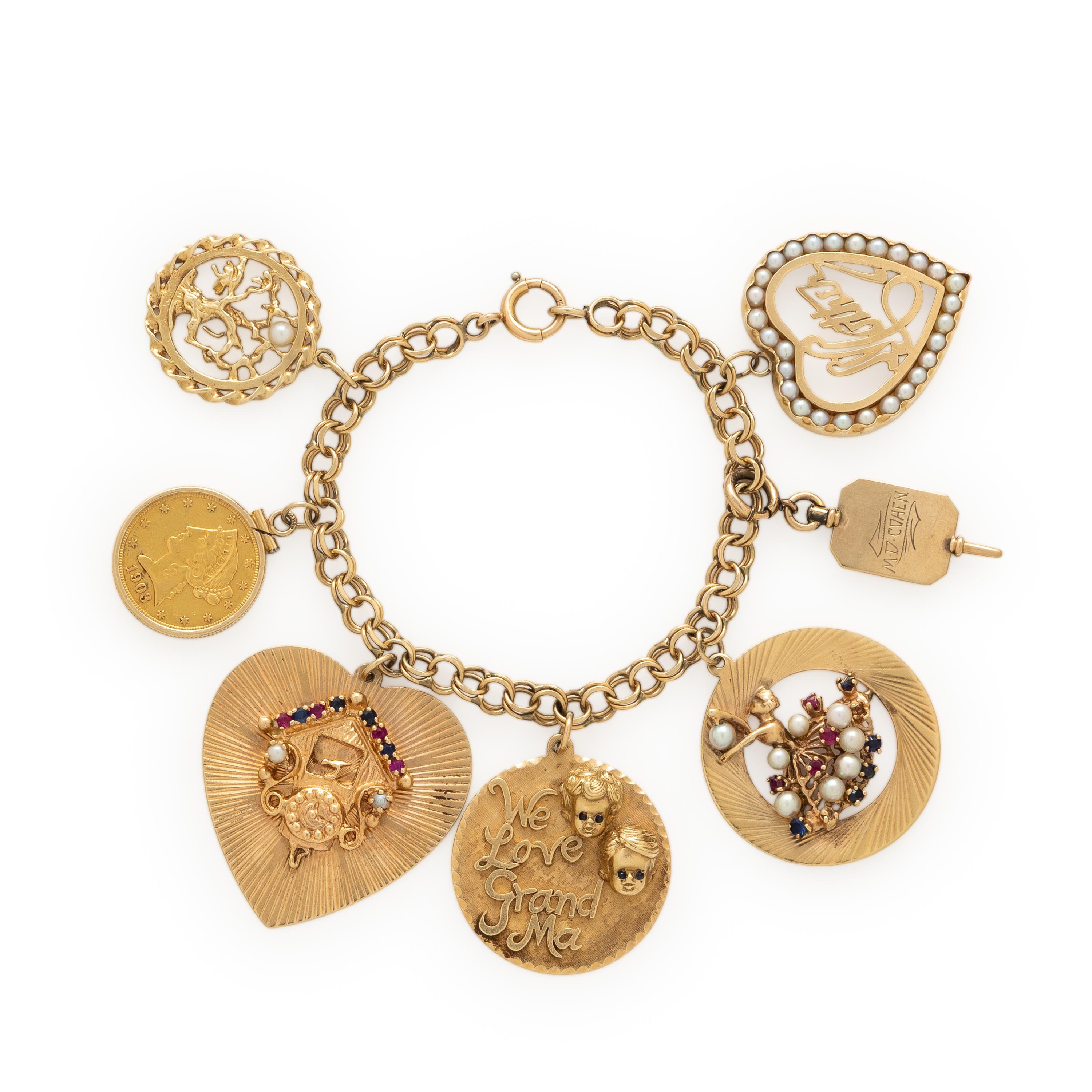 Yellow Gold and Multigem Charm Bracelet