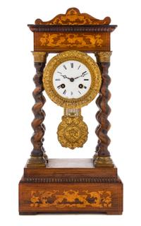 A Napoleon III Marquetry Portico Clock Height 17 inches. — SECOND QUARTER 19TH CENTURY
