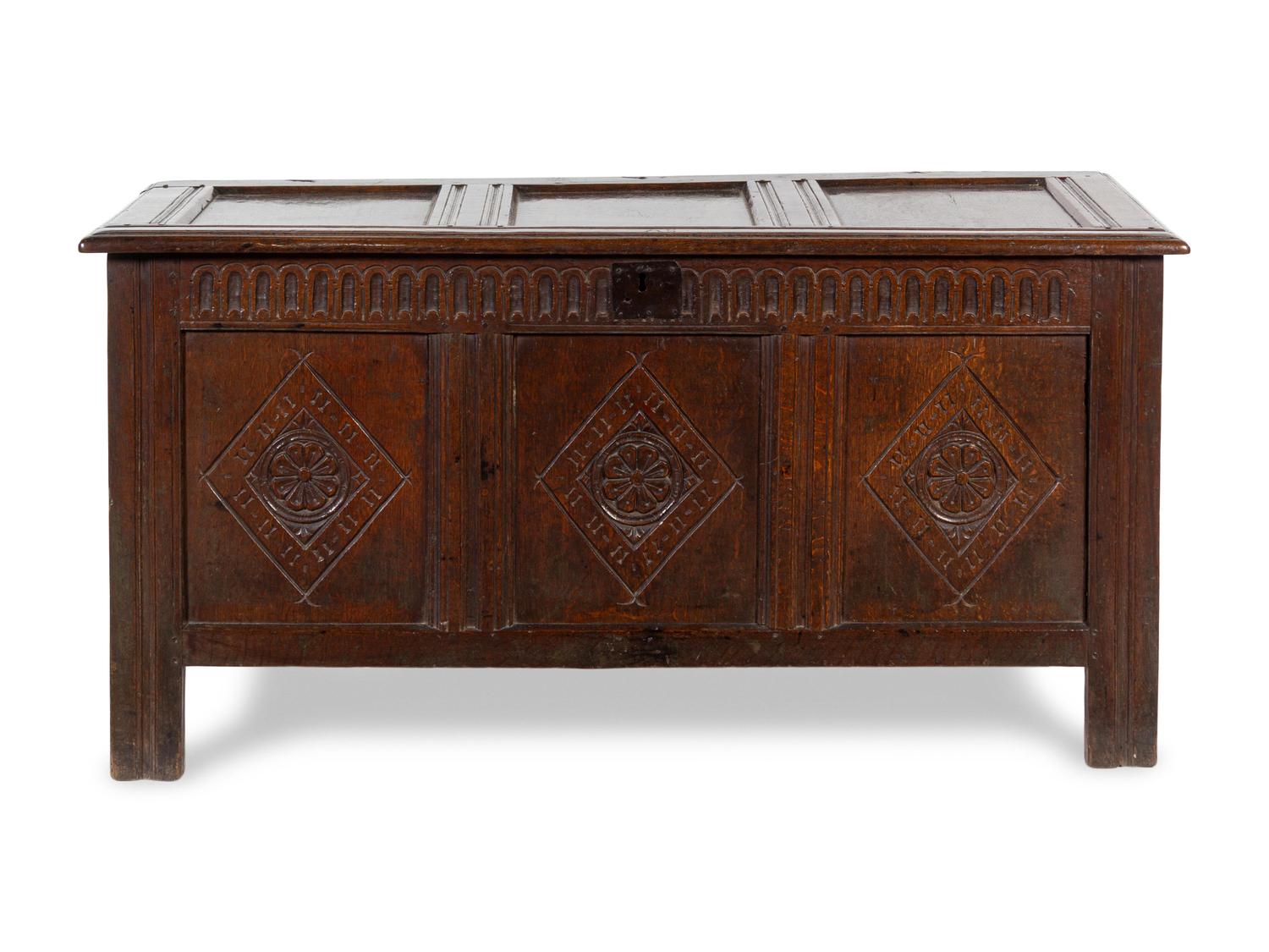 A Charles II Carved Oak Blanket Chest