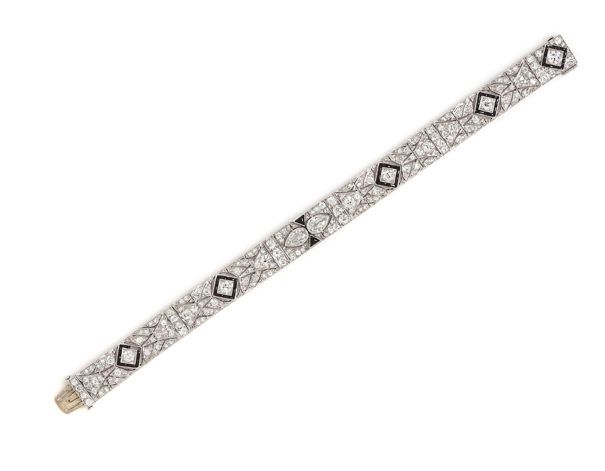 An Art Deco Platinum, Onyx and Diamond Bracelet, 23.35 dwts.