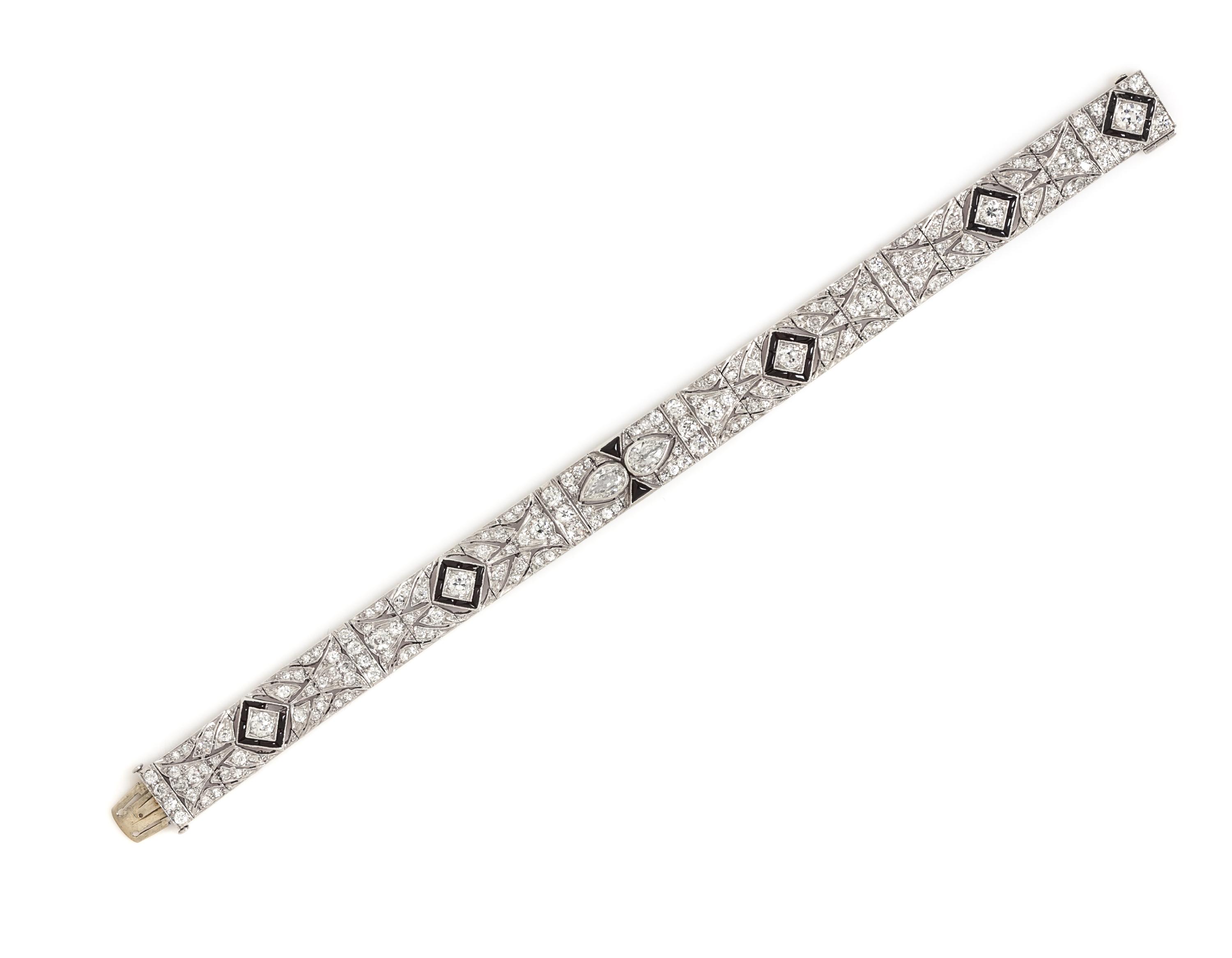 An Art Deco Platinum, Onyx and Diamond Bracelet, 23.35 dwts.