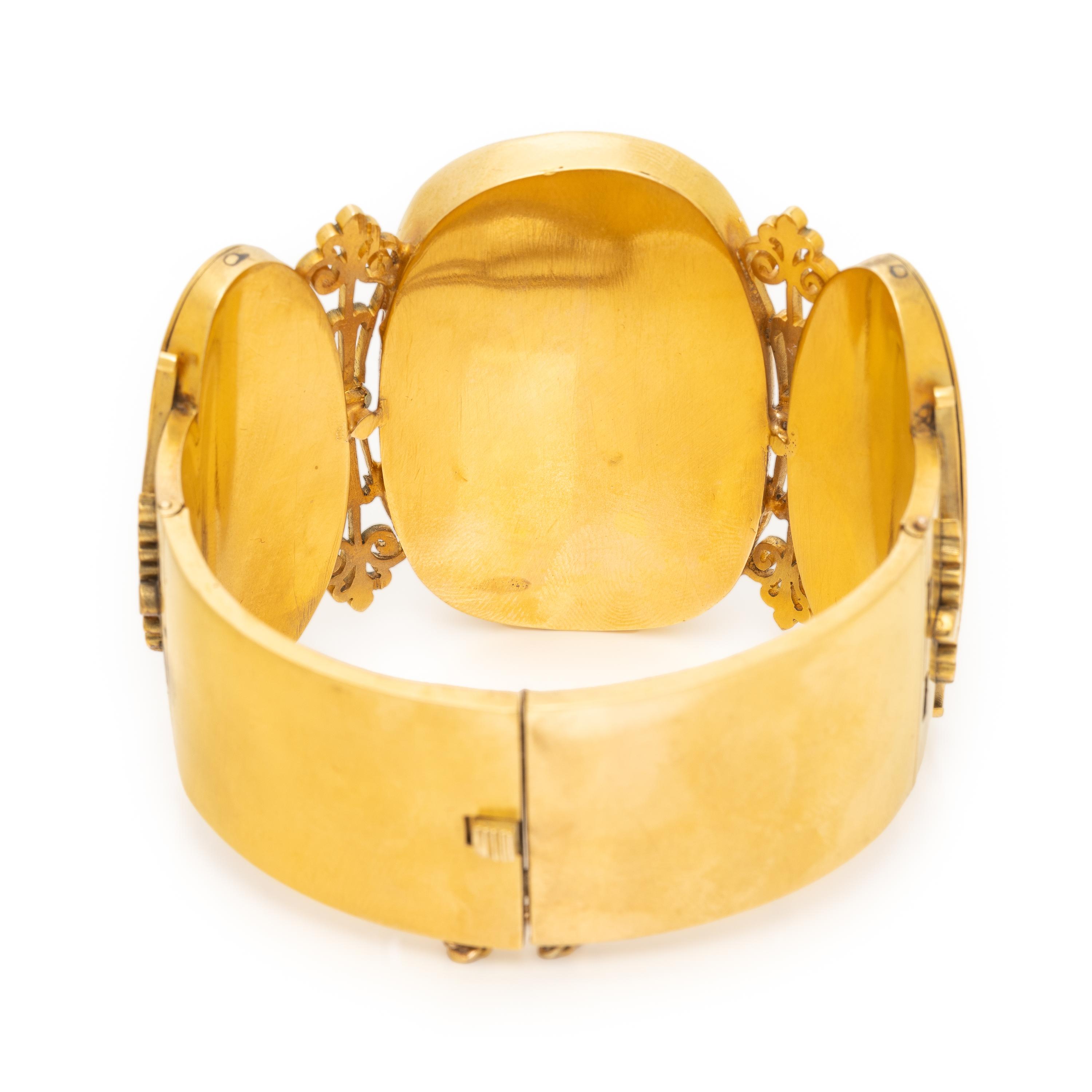 Yellow Gold, Enamel, and Cameo Bangle Bracelet