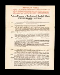 Red Schoendienst's 1945 Rookie St. Louis Cardinals Players Contract