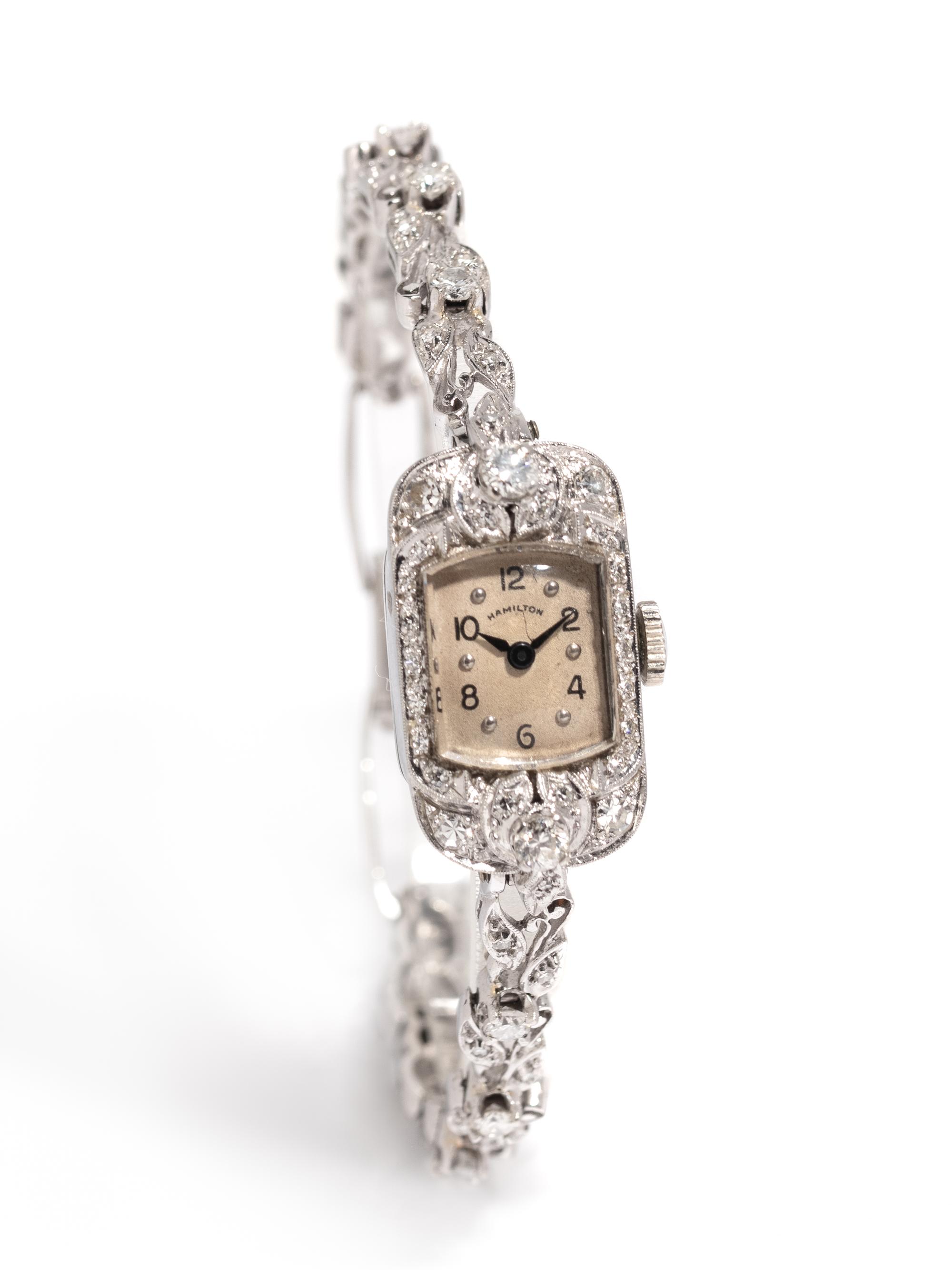 HAMILTON, PLATINUM AND DIAMOND WATCH