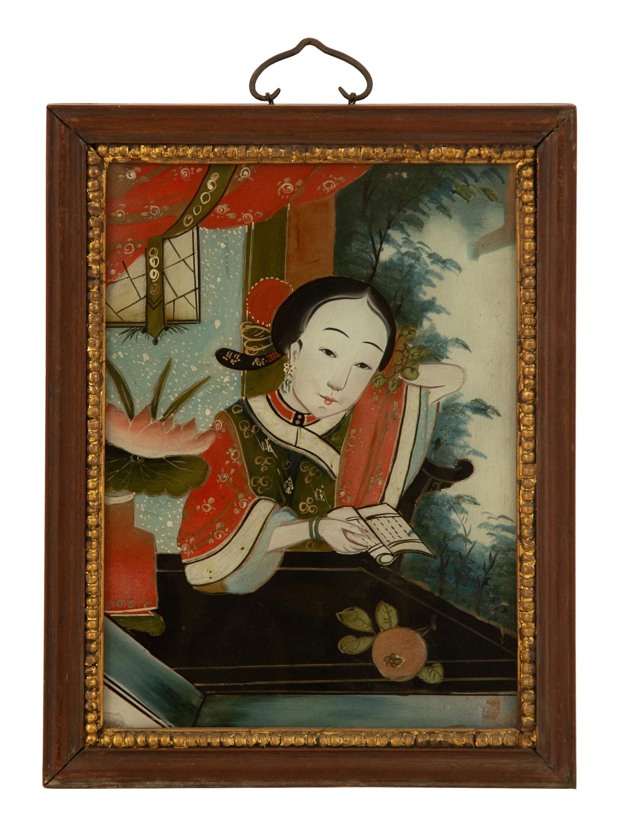 Three Chinese Reverse Glass Paintings on Glass