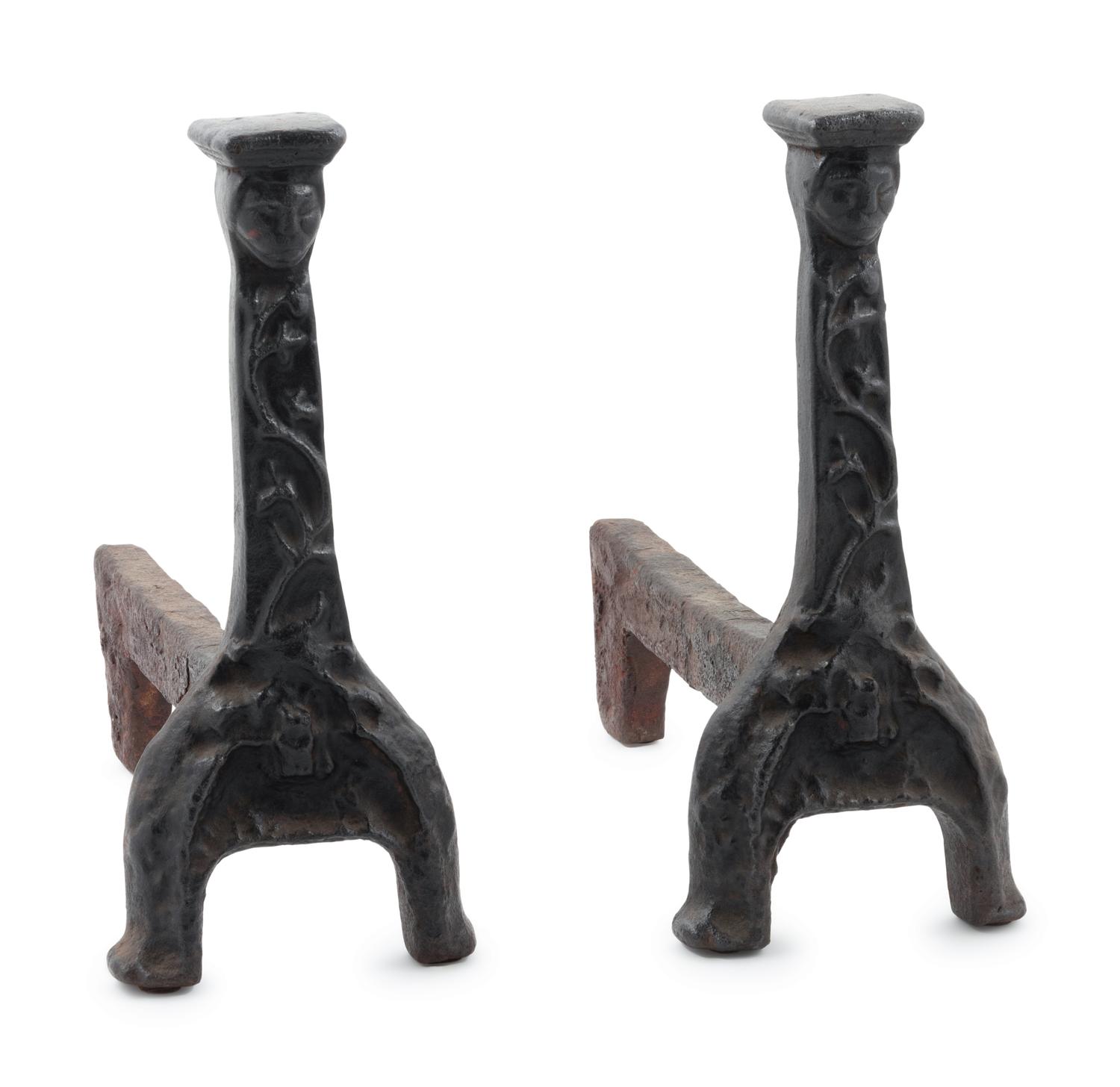 A Pair of French Cast Iron Figural Andirons