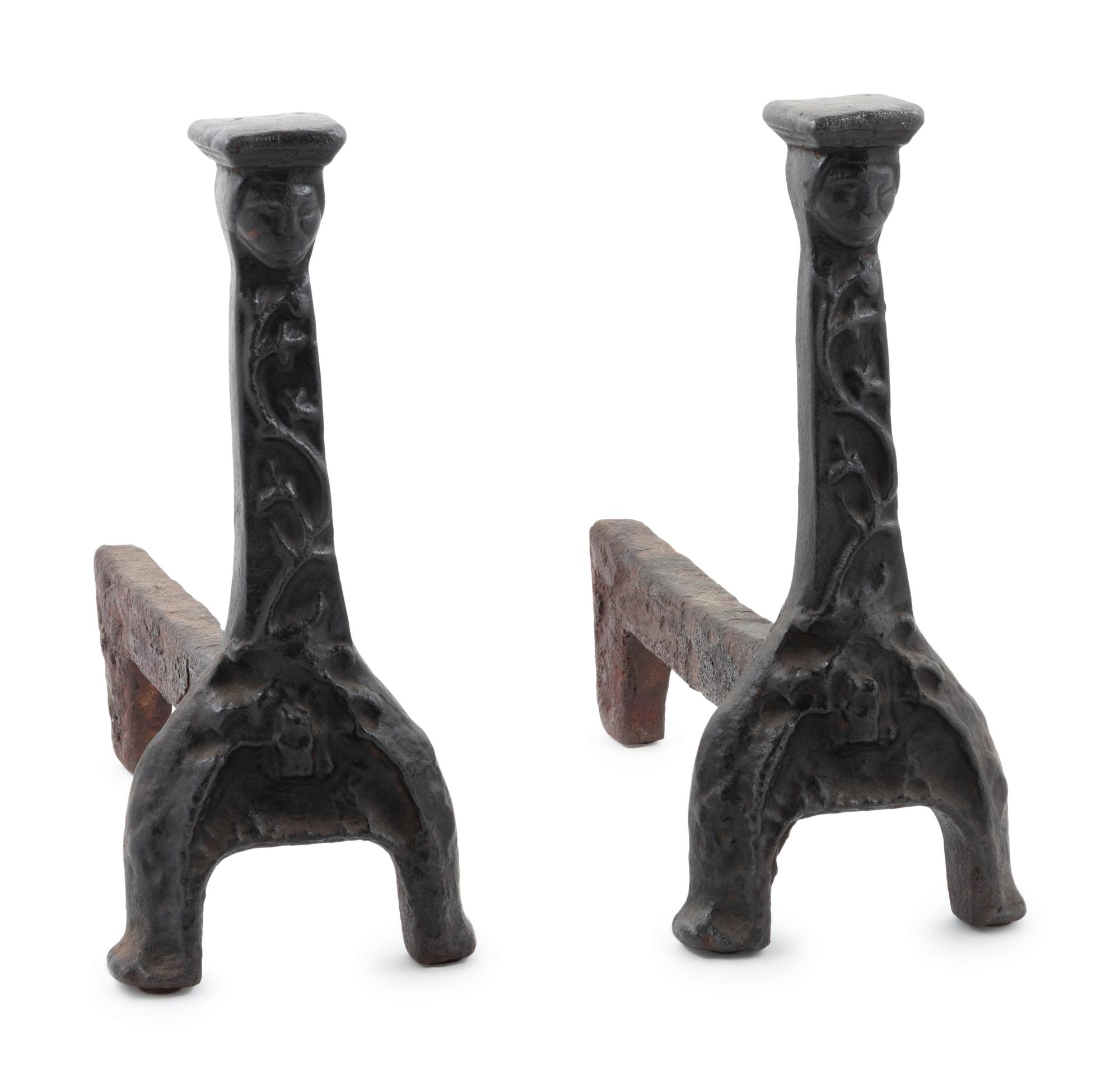 A Pair of French Cast Iron Figural Andirons