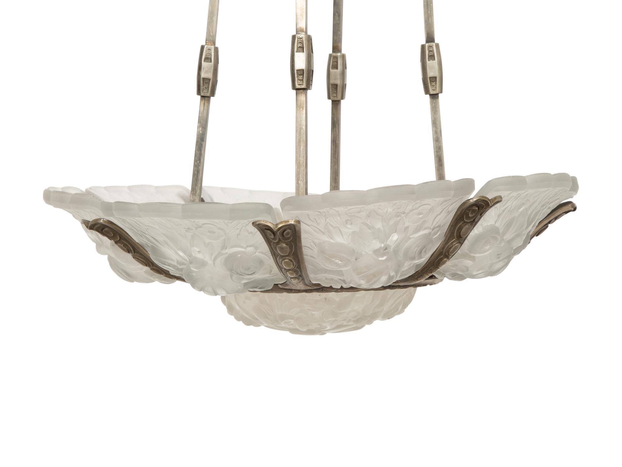 A French Art Deco Frosted Glass Eight-Light Plafonnier