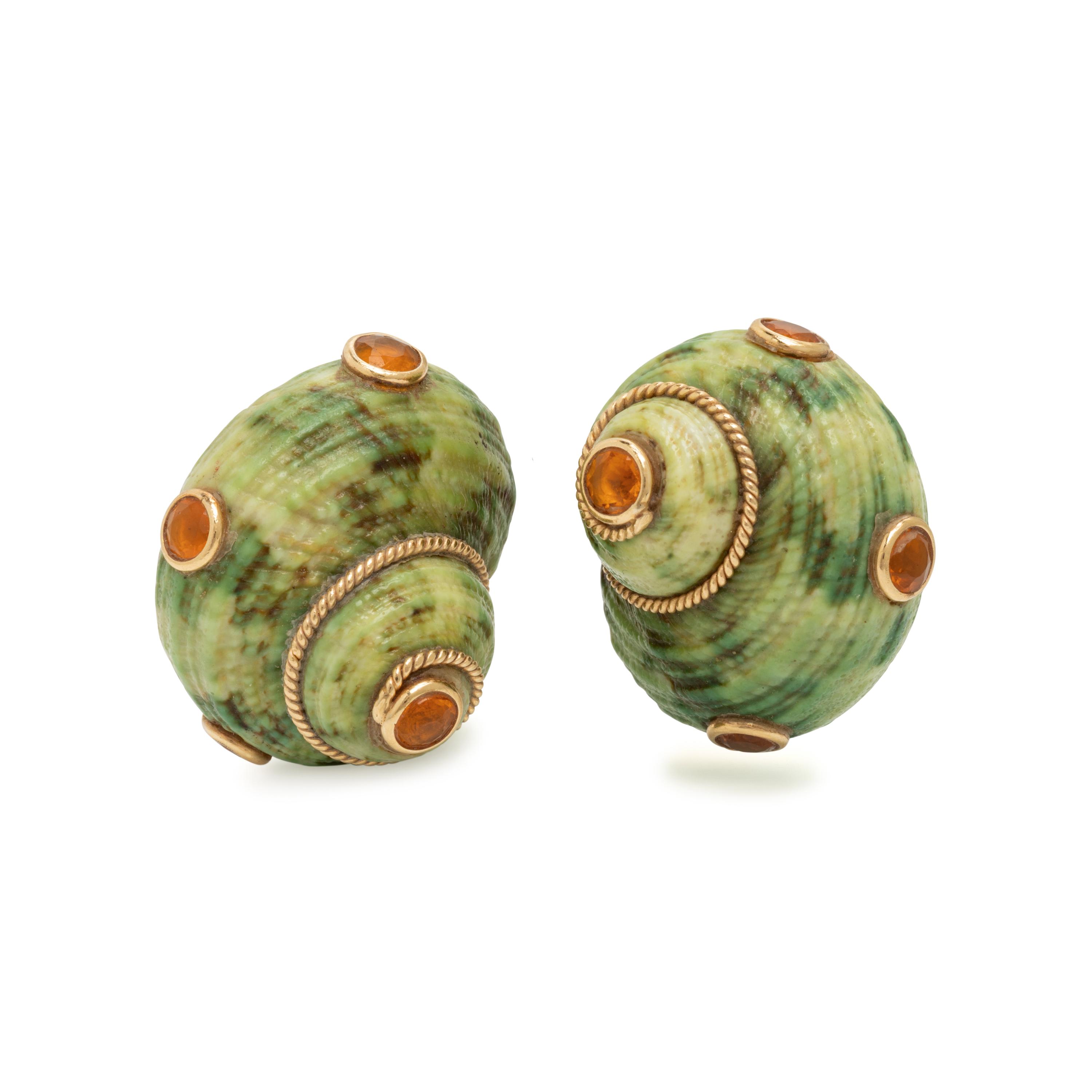 Maz, Turbo Shell, Citrine, and Yellow Gold Earrings