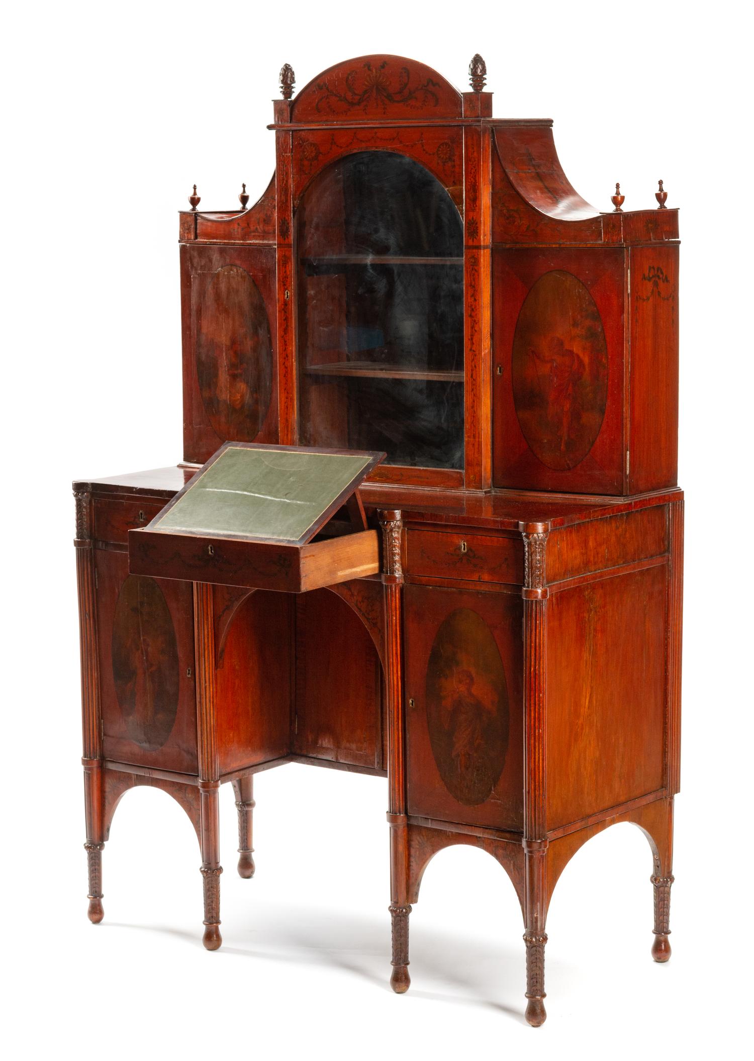 An Edwardian Painted Satinwood Vitrine Cabinet