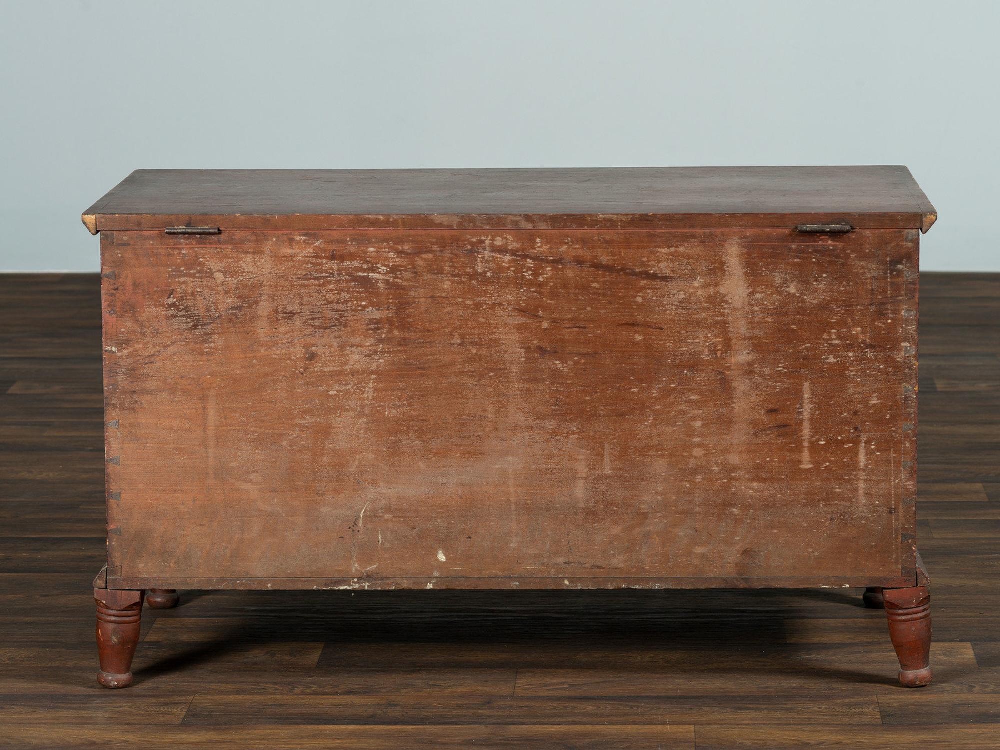 A Country Red and Grain Painted Poplar Blanket Chest