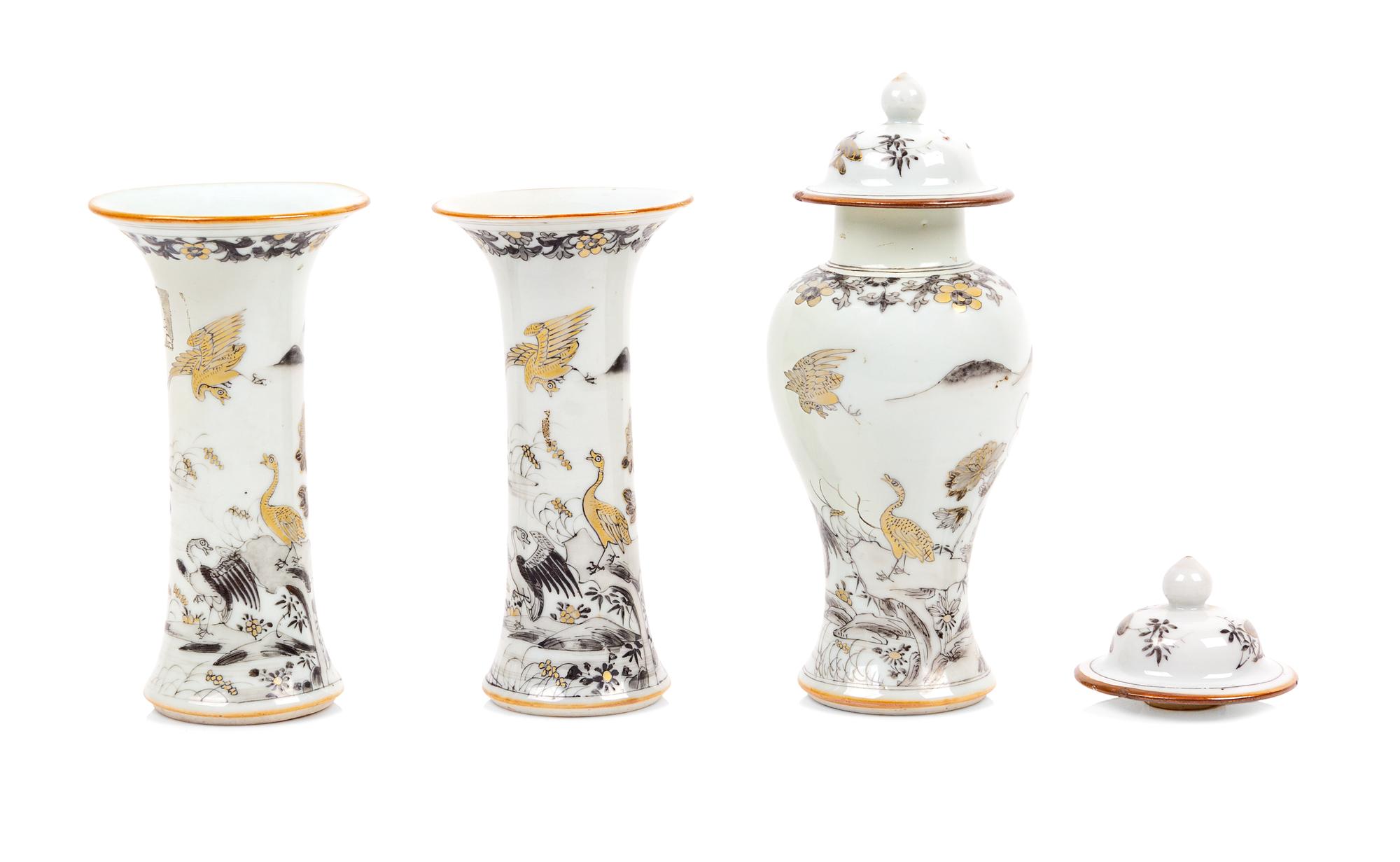 Three Chinese Export Grisalle Painted Porcelain Vases