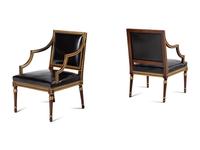 A Pair of Neoclassical Style Parcel Gilt Mahogany Armchairs