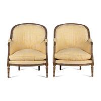 A Pair of Louis XVI Painted and Parcel Gilt Bergères