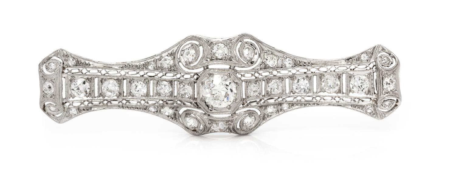 An Art Deco Platinum and Diamond Bar Brooch, 5.80 dwts.