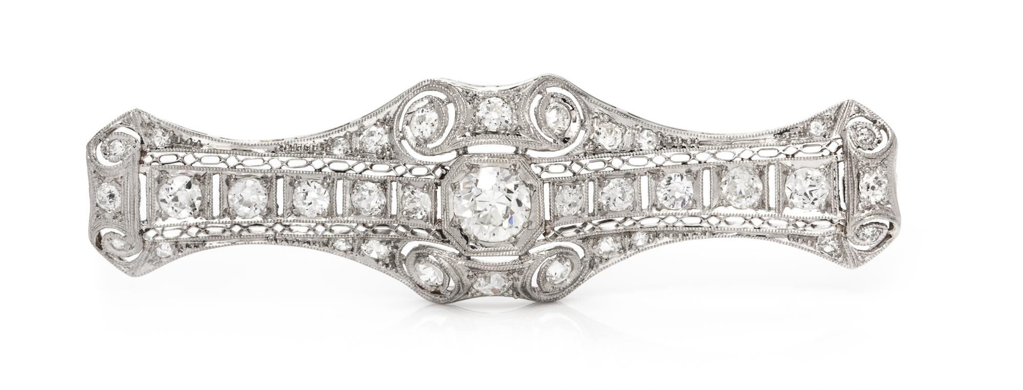 An Art Deco Platinum and Diamond Bar Brooch, 5.80 dwts.