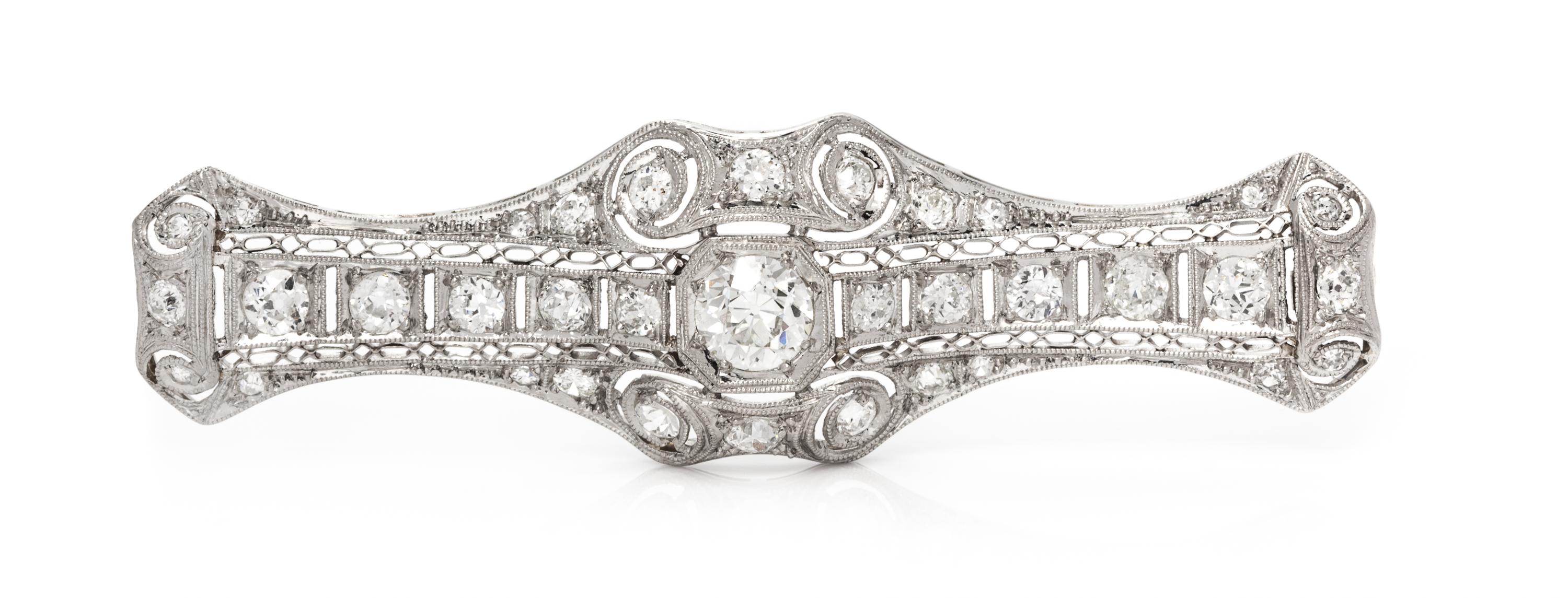 An Art Deco Platinum and Diamond Bar Brooch, 5.80 dwts.